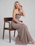 Elastic Rose Bow Strapless Gown