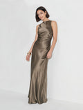 Elegant Cowl Neck Satin Gown
