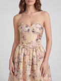 Elegant Floral Jacquard Bustier Maxi Dress
