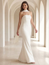 Elegant Scarf-Detail Strapless Georgette Maxi Dress