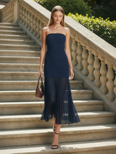 Elegant Sheer-Underneath Strapless Midi Dress