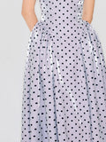 Flocking Polka Dot Lace-Up Corset Midi Dress