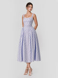 Flocking Polka Dot Lace-Up Corset Midi Dress