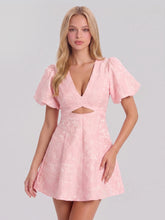 Floral Jacquard V Neck Fit and Flare Dress