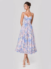 Lilac Floral Corset Midi with Tiered Ruffle Hem & Tie-Waist