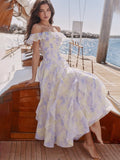 Floral Print Off-Shoulder Maxi Dress with Ruffle Detail