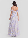 Floral Print Off-Shoulder Maxi Dress with Ruffle Detail