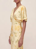 Floral Print Satin Plunge-Neck Maxi Dress