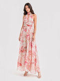 Floral Tie-Detail Halterneck Maxi Dress