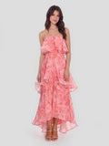 Floral Tiered Ruffle Chiffon Maxi Dress