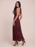 Valentine's Day Exclusive - Halter V-neck Drop Waist Georgette Midi Dress