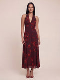 Valentine's Day Exclusive - Halter V-neck Drop Waist Georgette Midi Dress