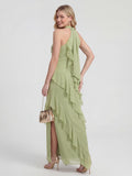 Halterneck Flowy Tiered Ruffle Maxi Dress