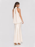 Halterneck Layered Ruffle Stain Maxi Dress