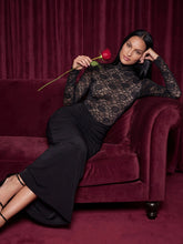 Valentine's Day Exclusive - High-Neck Floral Lace Bodice Ruched Maxi Dress