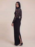 Valentine's Day Exclusive - High-Neck Floral Lace Bodice Ruched Maxi Dress