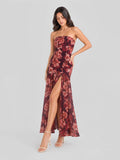 Strapless Dark Floral High Slit Maxi Dress