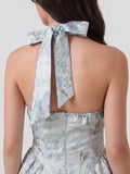 Jacquard Halter Neckline Floral Maxi Dress