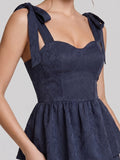 Jacquard Scoop Neckline Solid Bowknot Layered Maxi Dress