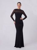Jersey And Mesh High Neck Gown