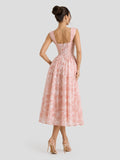 Lace-Up Corset A-Line Midi Dress