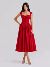 Lace-Up Corset Midi Dress with Full Skirt