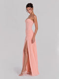 Lace-up Back Bustier Maxi with Ruching Detailing