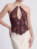 Lace Patchwork Stain Halter Maxi Dress