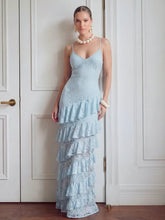 Lace Plunge-Neck Maxi Dress With Ruffled Detailing