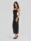Lace Sweetheart Neck Midi Dress with Tuliped Hemline