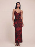 Valentine's Day Exclusive - Lace Trim Cowl Back Floral Mesh Maxi Dress
