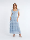 Layered ruffled tulle maxi dress
