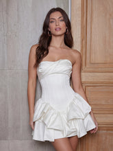 Lustrous Draped Bustier Tiered Ruffle Mini Dress