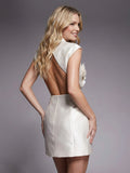 Luxe Structured Satin Corsage Sculpted Mini Dress