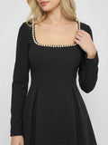 Long-Sleeve Pearl Trim Mini Dress