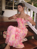 Off-Shoulder Ruffle Trim Maxi Dress