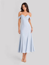 Off Shoulder Satin Bias-cut Midi Dress