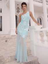 One-Shoulder Sheer Hem Maxi Dress