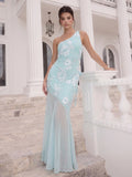 One-Shoulder Sheer Hem Maxi Dress