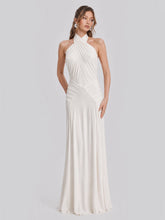 Open Back Pleated Halter Maxi Gown