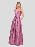 Opulent Jacquard Sash-Waist Gown