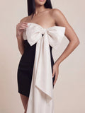 Valentine's Day Exclusive - Oversized Bow Strapless Color-block Mini Dress