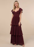 Pleated Flutter Sleeve Maxi Dress