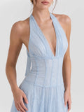 Plunge Halter Lace Maxi Dress
