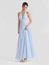 Plunge Halter Lace Maxi Dress