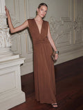 Plunge Ripple Draped Gown