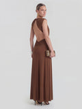 Plunge Ripple Draped Gown