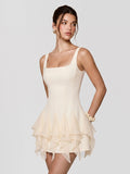 Pointed-Ruffle Tulle Mini Dress