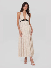 Polka Dot Halter Maxi Dress With Velvet Bow Detail