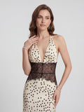 Polkadot Lace And Satin Maxi Dress